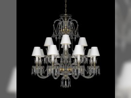 The same Baccarat chandelier with 12 arms and lampshades