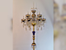 Central part of blue floor lamp with the crystal spike