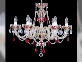 6-arm ruby red crystal chandelier decorated with 24K Gold