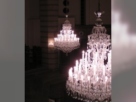 Lit large crystal chandeliers 2