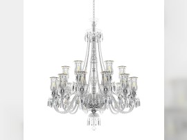 18-arm silver crystal chandelier with blown glass vases