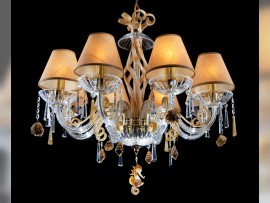 Detail - Amber glass chandelier with sea shells