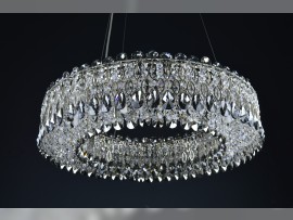 Ring chandelier dia 70 x 17 cm, shiny silver, smoky crystal