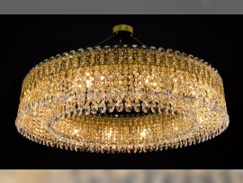 Golden ring chandelier dia 90 x 20 cm, shiny brass, clear crystal  - lit