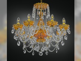 Orange crystal chandelier with PK500 hand cut onAmber glass