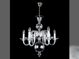 Hand-blown Dutch glass chandelier. Gloss silver metal.