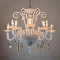 White chandelier with honey crystal almonds