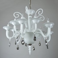 White chandelier with hematite almonds