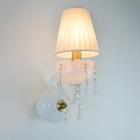 Opal white wall light with flat crystal pendants