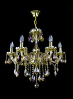 6-arm chandelier made of plated crystal in the shade of amber