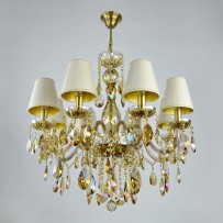 Amber plated chandelier with 8 arms and lampshades
