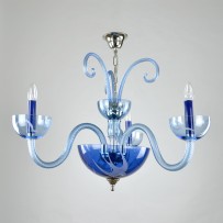 3-arm Murano chandelier in the color of blue opal (light background)