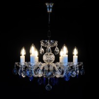 A small chandelier made of sapphire blue trimmings