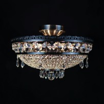 Lighted basket chandelier in matte silver metal