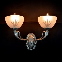 Wall light made of cast silver-plated brass - 2 bowls made of sandblasted glass