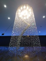 View of the spiral chandelier (18 bulbs) from below in the interior