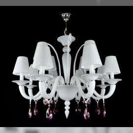 12-arm snow-white chandelier with colored crystal trimmings - variations