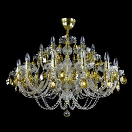 Large crystal chandelier with yellow almonds in the shade of golden citrine crystal.