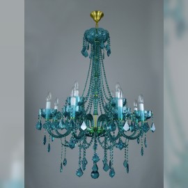 Blue-green crystal chandeliers and lamps in turquoise color