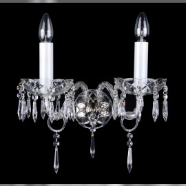 Crystal wall light with two glass arms and vintage pointed crystal drops