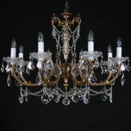 Solid brass chandelier with 8-arms with a surface treatment reminiscent of bronze