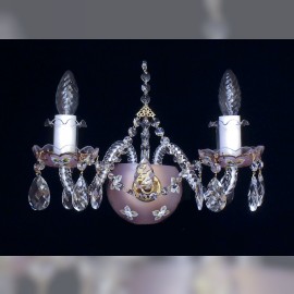 2 arm pink wall light with crystal almonds decorated with high enamel flowers (CF)