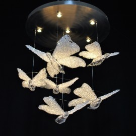 Artistic Modern Strass Chandelier - 6 Crystal Butterflies Under Spot Lights