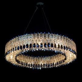 Modern chandeliers in the shape of a crystal ring with colorful and crystal trimmings