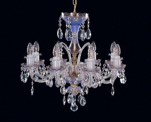 8-arm sky blue crystal chandelier with high enamel flowers on blown glass glass