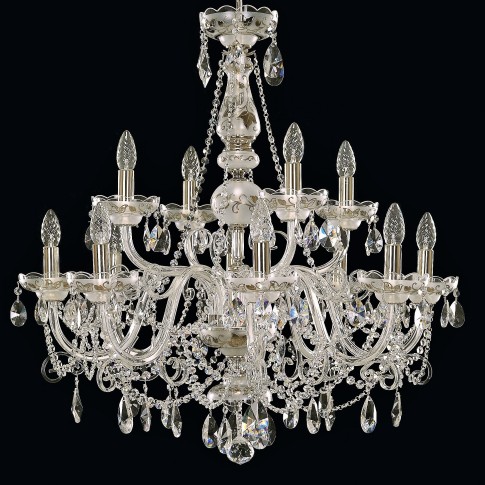 White crystal chandelier painted with silver platinum on frosted glass. 12 arms (8+4)