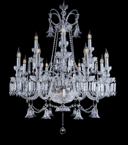 12-arm castle crystal chandelier with silver metal