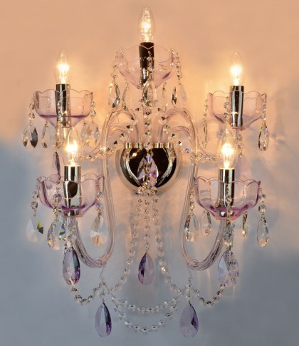 Large crystal wall light with amethyst purple glass - lit state