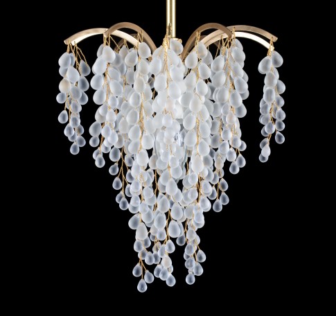 Crown brass chandelier with white glass grapes