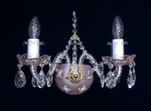 2 arm pink wall light with crystal almonds decorated with high enamel flowers (CF)