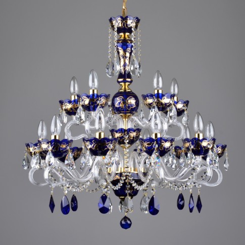 Modern classic chandelier with 15 arms and blue almonds