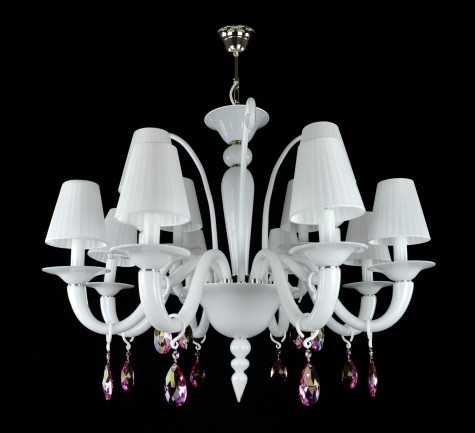 White opal chandelier with purple crystal trimmings