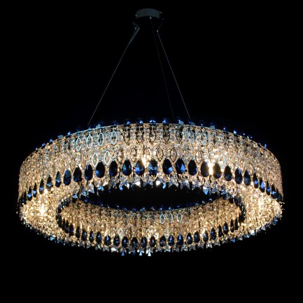 Ring chandelier dia 90 x 20 cm, shiny anthracite, blue almonds - lit